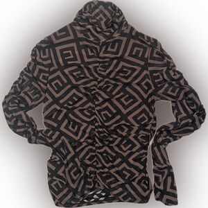 Sweet Rain Black and Brown Geometric Top Rushed Double Lined